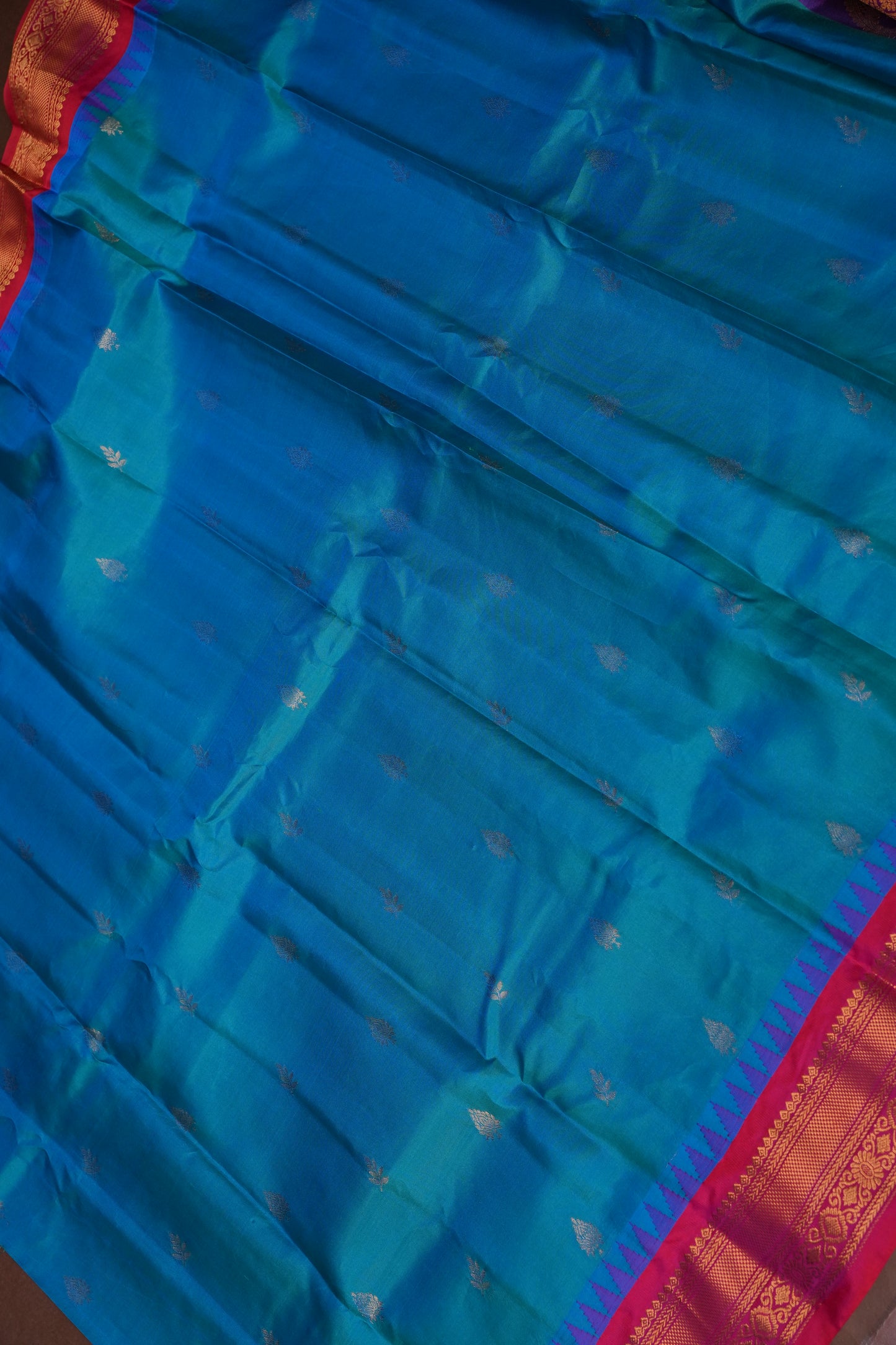 Pure Gadwal Silk Saree - Blue with Pink