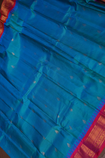 Pure Gadwal Silk Saree - Blue with Pink