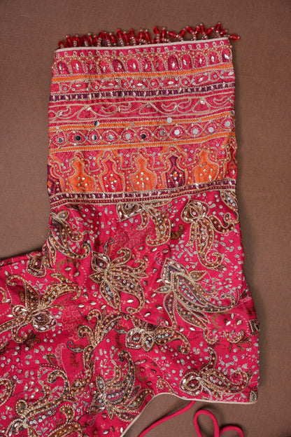 Rani Pink Designer Party Wear Saree with Intricate Paisley Embellishments
