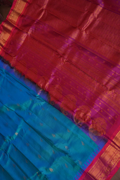 Pure Gadwal Silk Saree - Blue with Pink