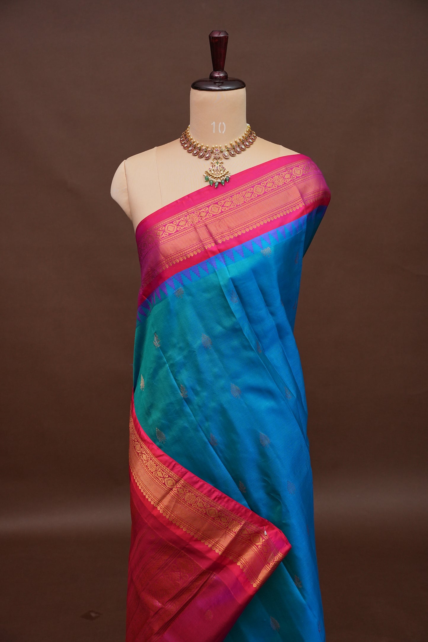 Pure Gadwal Silk Saree - Blue with Pink