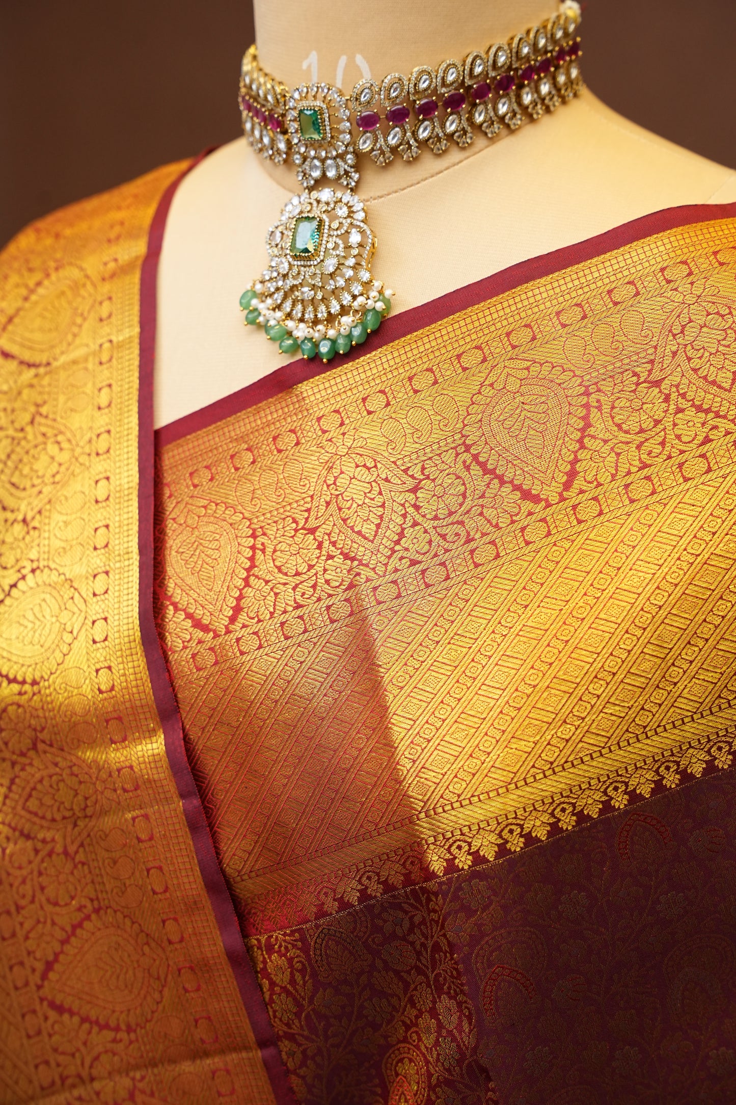 Bridal Maroon Brocade Pure Kanchivaram Silk Saree with Rich Zari Weave|Silk Mark Certified.
