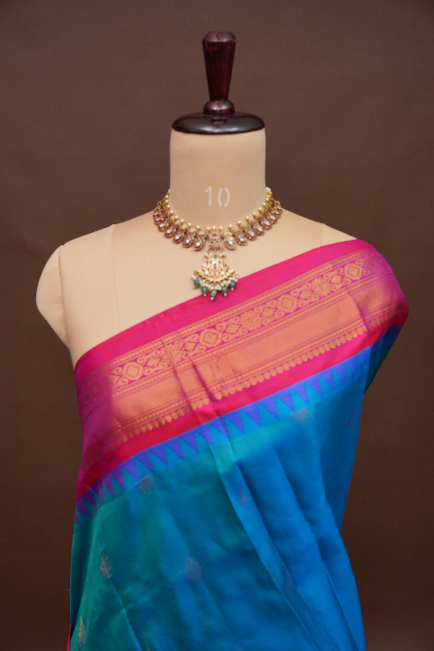 Pure Gadwal Silk Saree - Blue with Pink