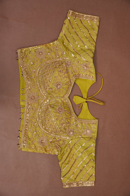 Lime Green Crystal Embellished Party Wear Saree