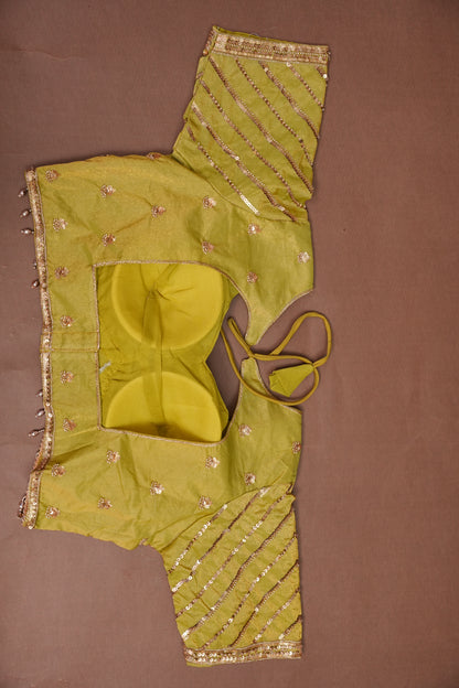 Lime Green Crystal Embellished Party Wear Saree