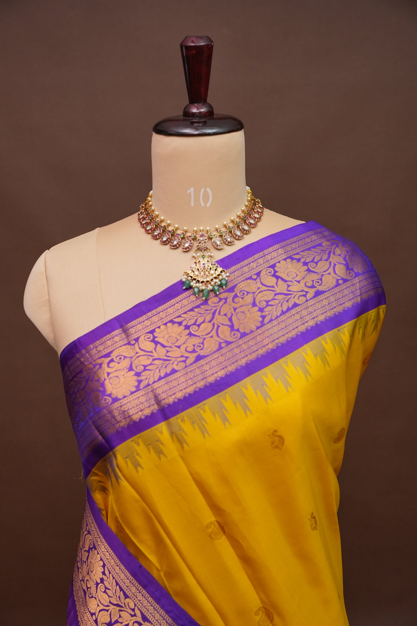 Pure Gadwal Silk Saree - Yellow with Purple