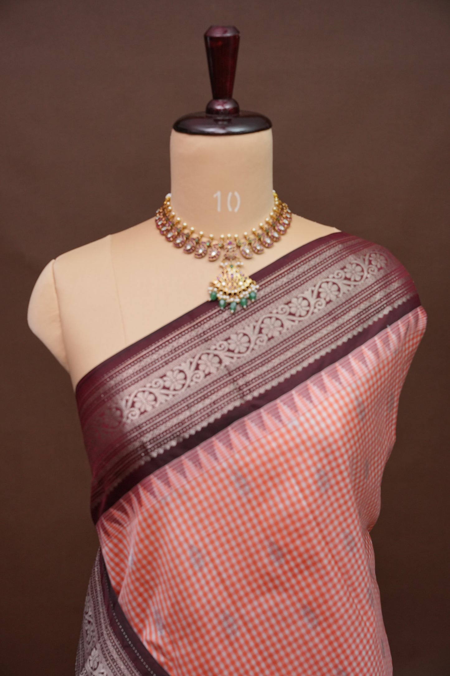 Pure Gadwal Silk Saree - Peach with Maroon