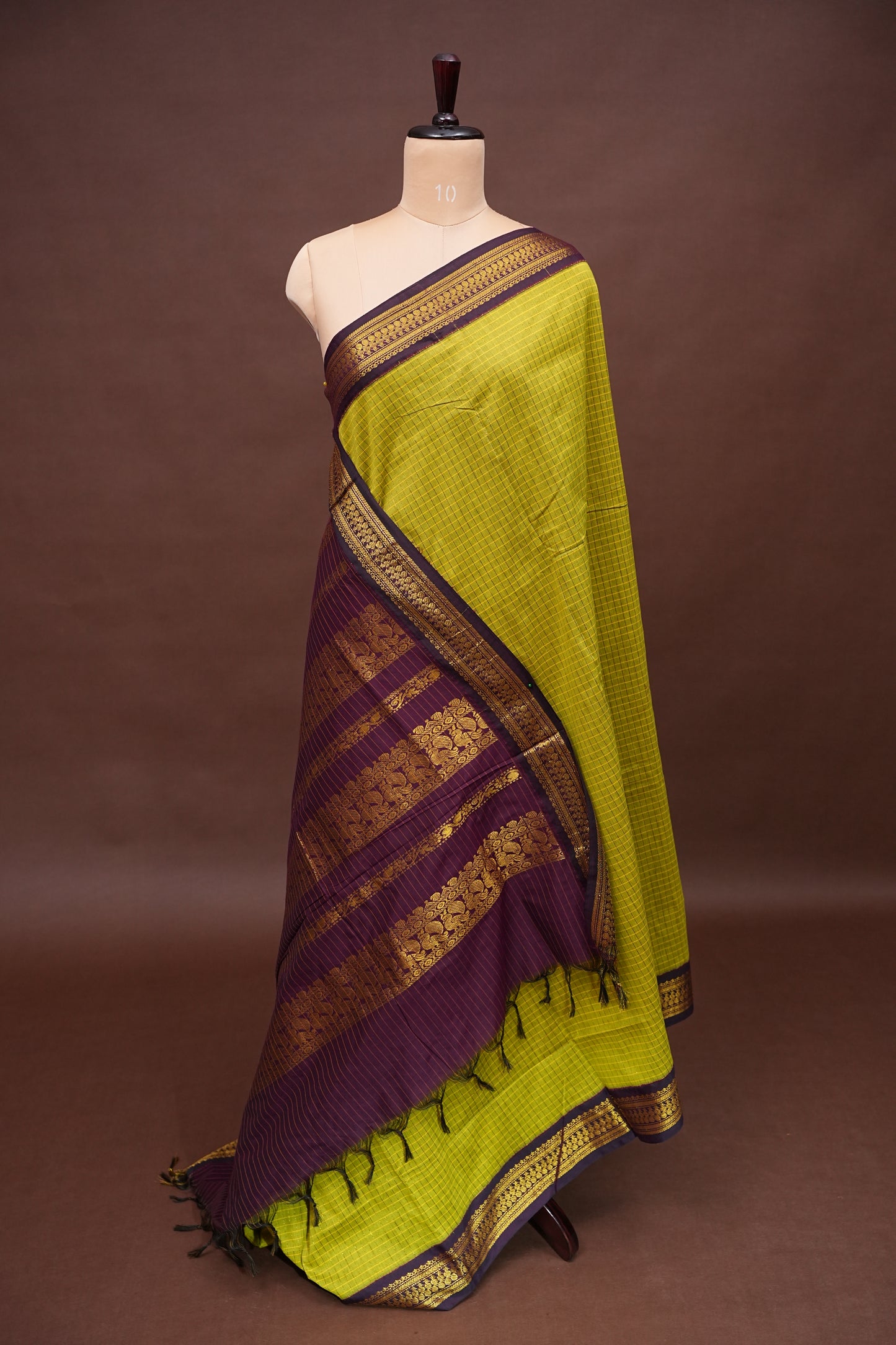 Checkered Kalyani Cotton Silk Saree - Green