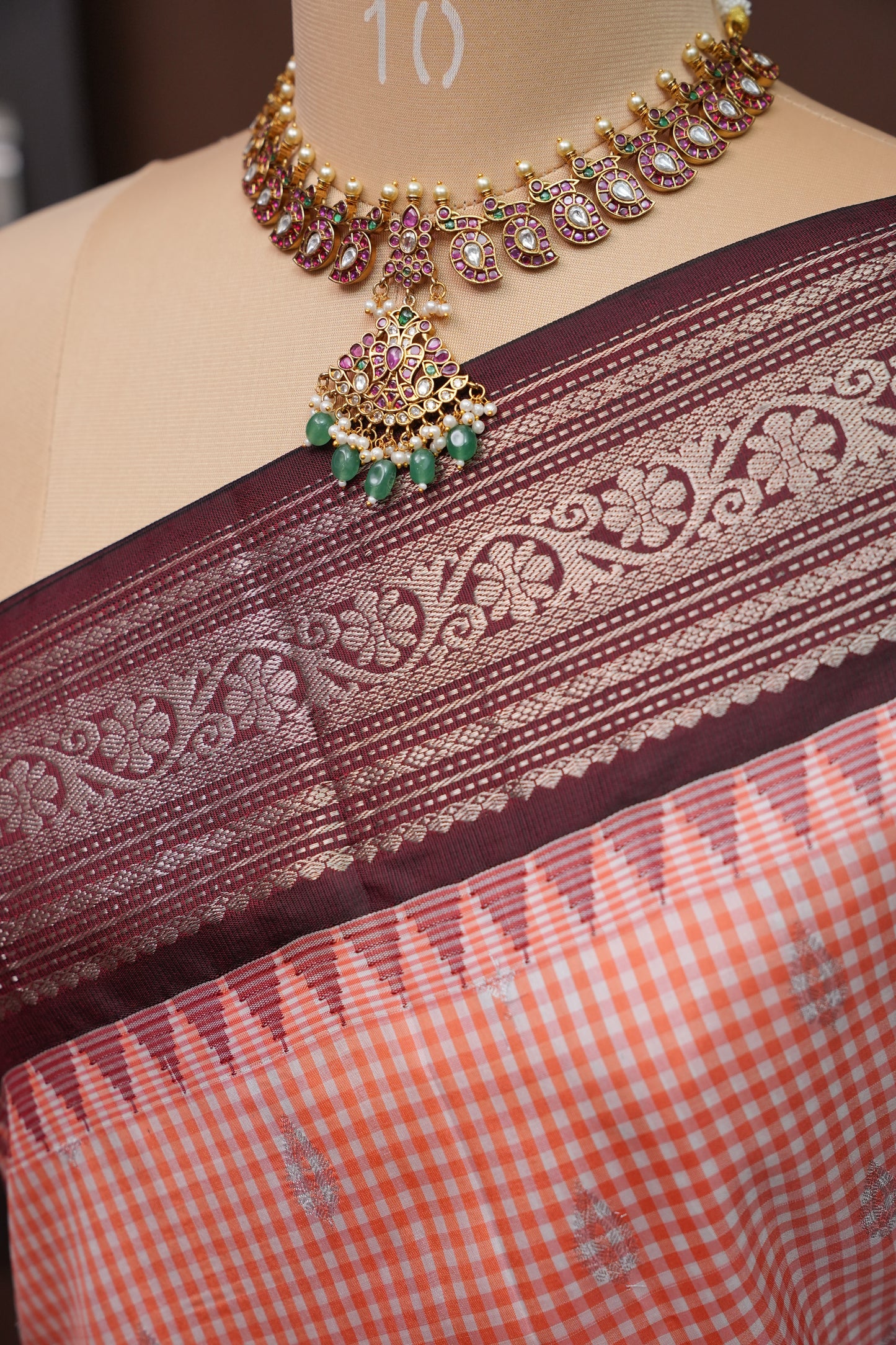 Pure Gadwal Silk Saree - Peach with Maroon