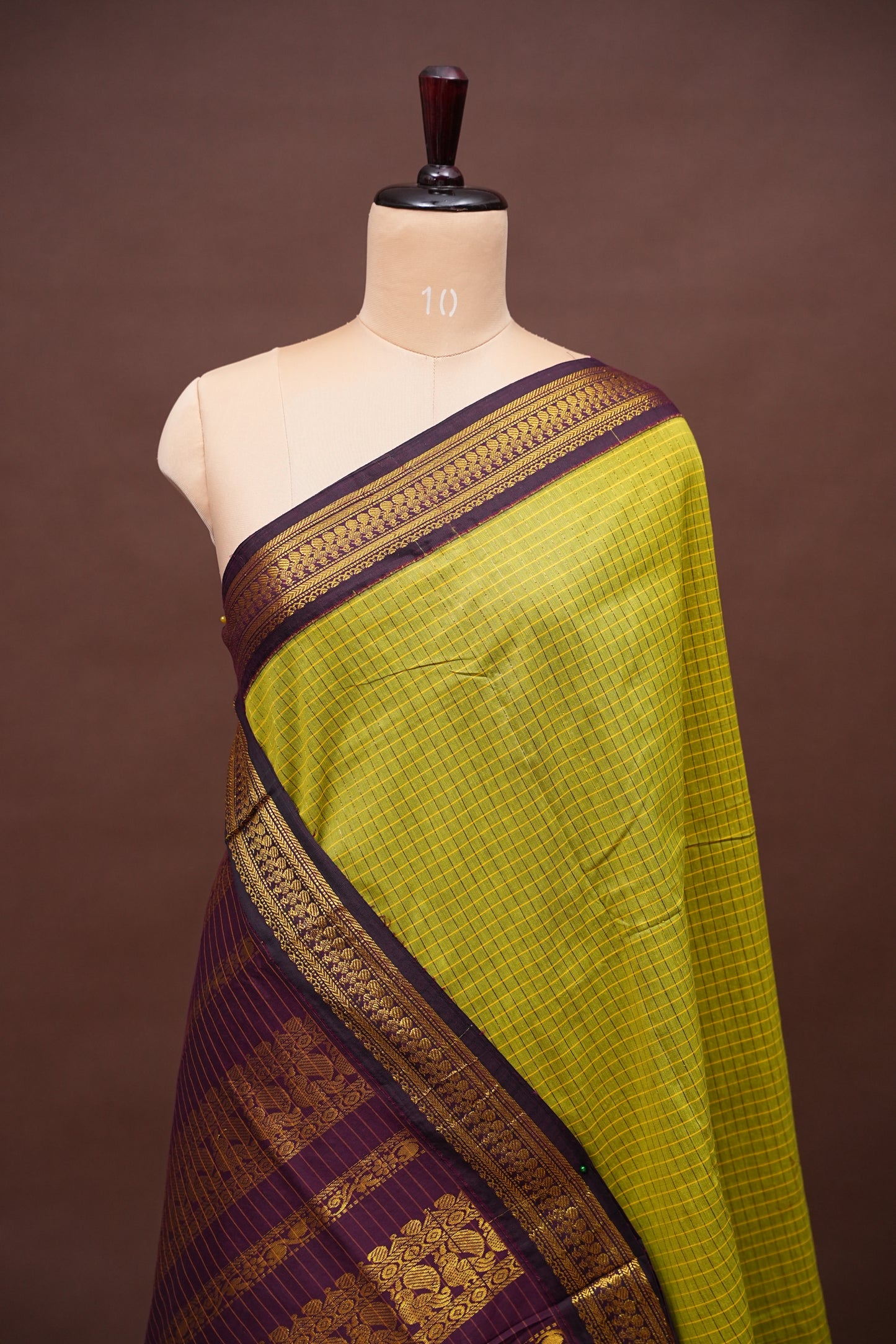Checkered Kalyani Cotton Silk Saree - Green