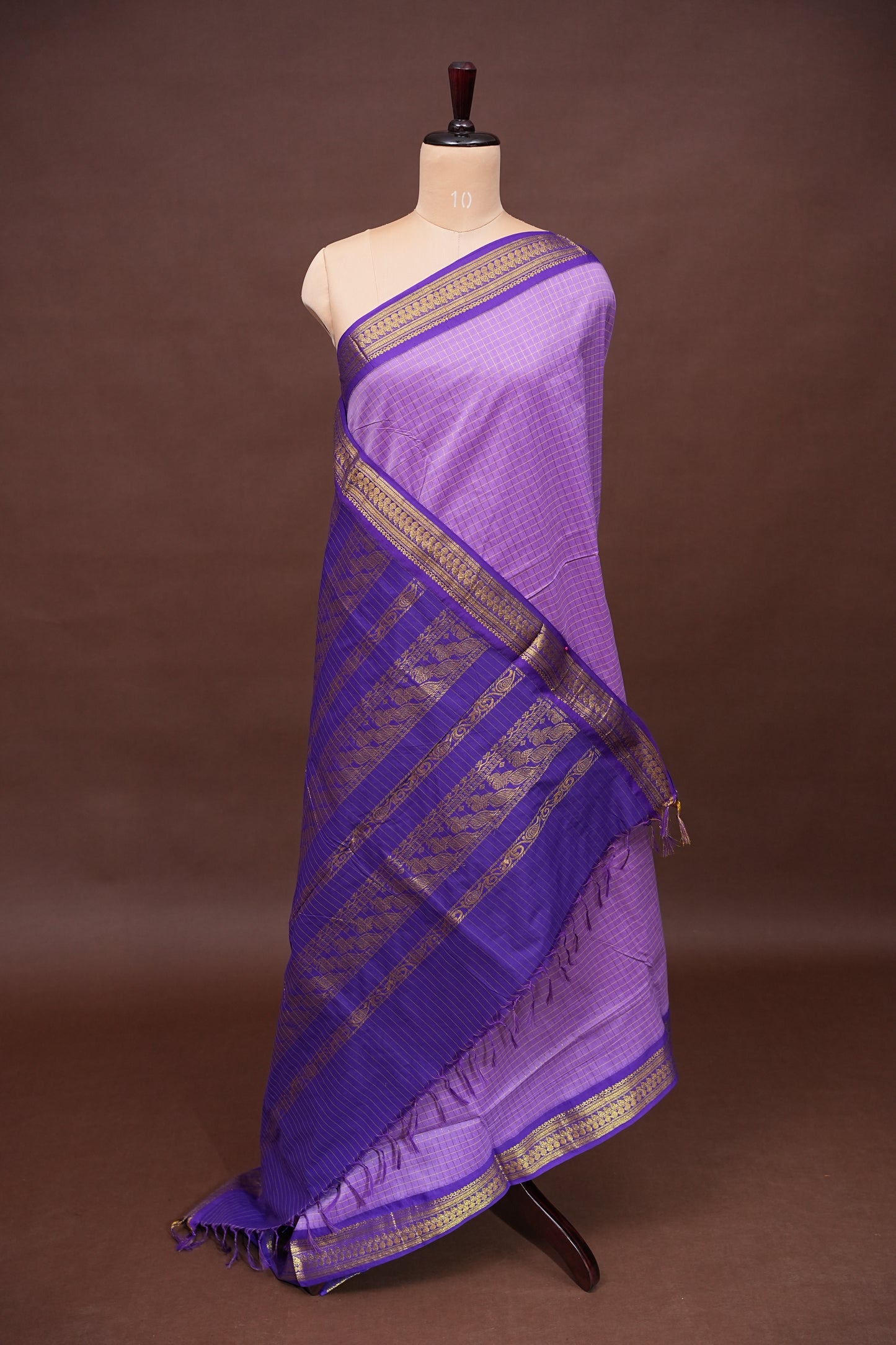 Checkered Kalyani Cotton Silk Saree - Purple