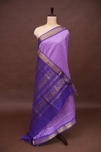 Checkered Kalyani Cotton Silk Saree - Purple