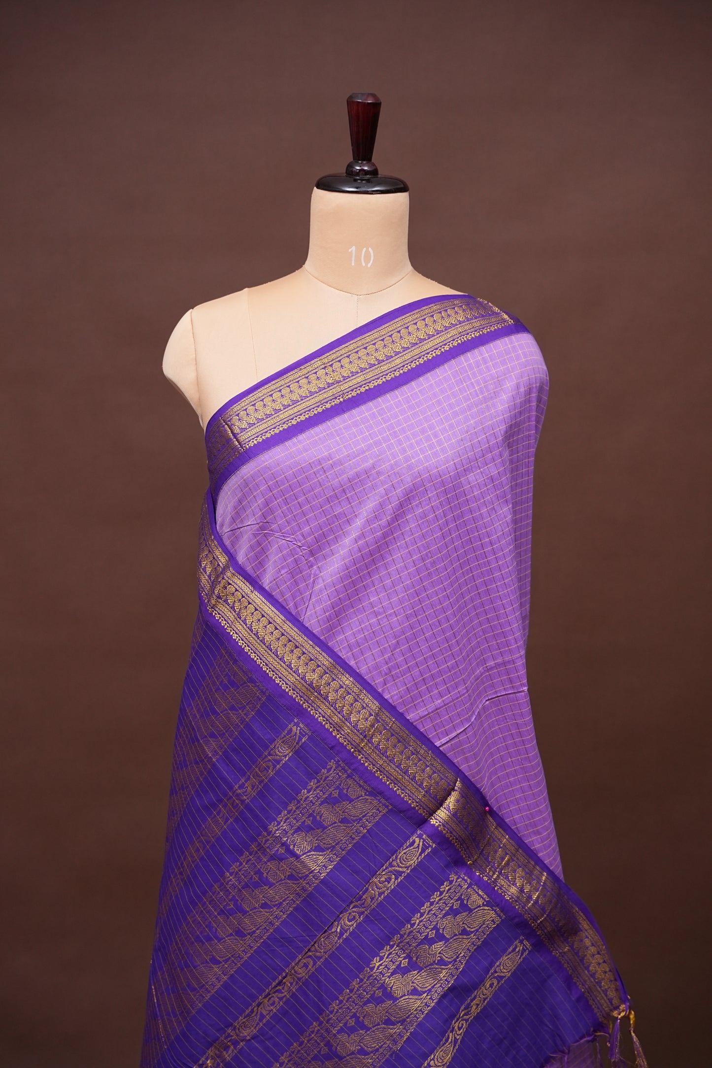 Checkered Kalyani Cotton Silk Saree - Purple