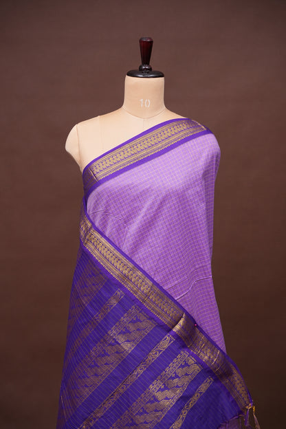 Checkered Kalyani Cotton Silk Saree - Purple