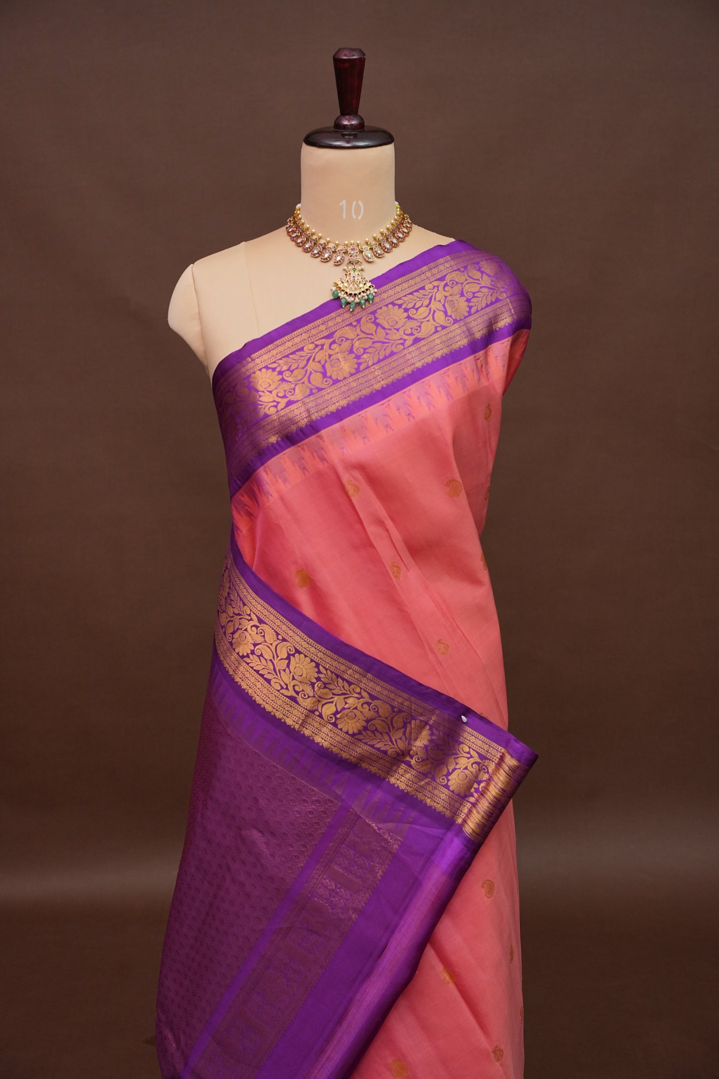 Pure Gadwal Silk Saree - Candy Pink with Deep Purple