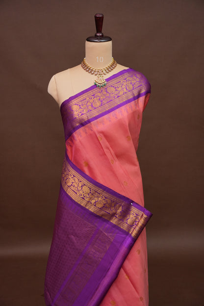 Pure Gadwal Silk Saree - Candy Pink with Deep Purple