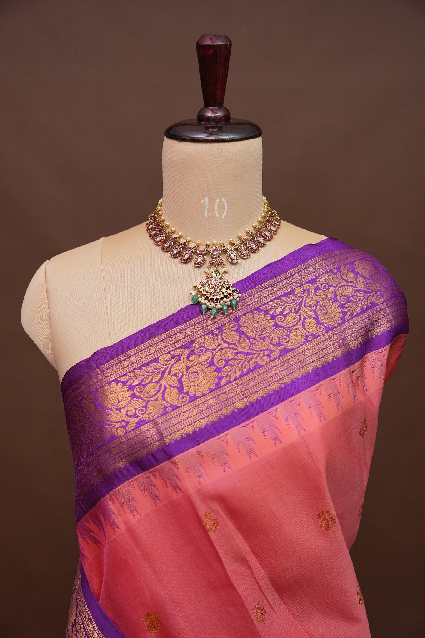 Pure Gadwal Silk Saree - Candy Pink with Deep Purple