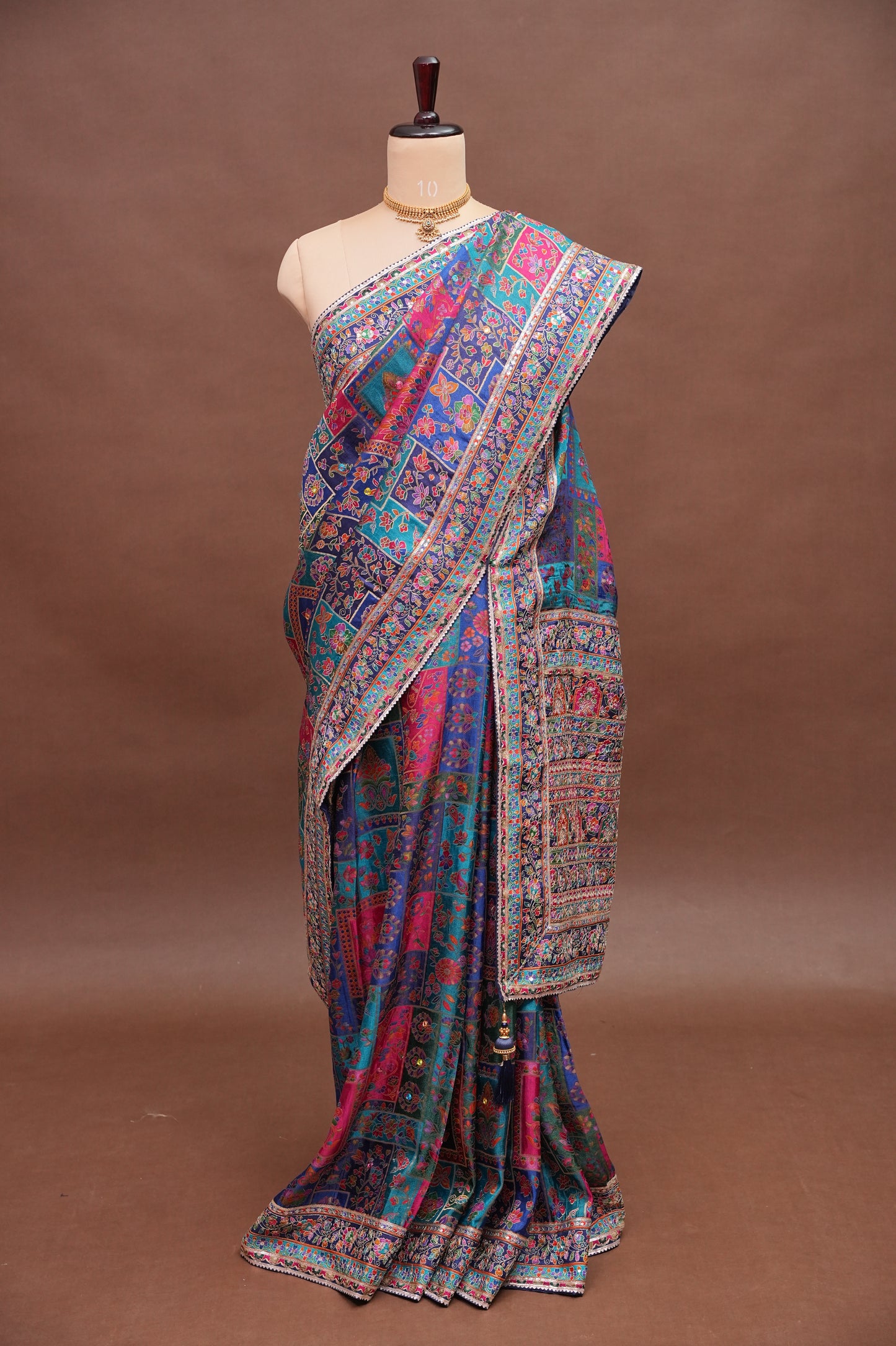 Midnight Blue Multicolour Floral Party Wear Saree