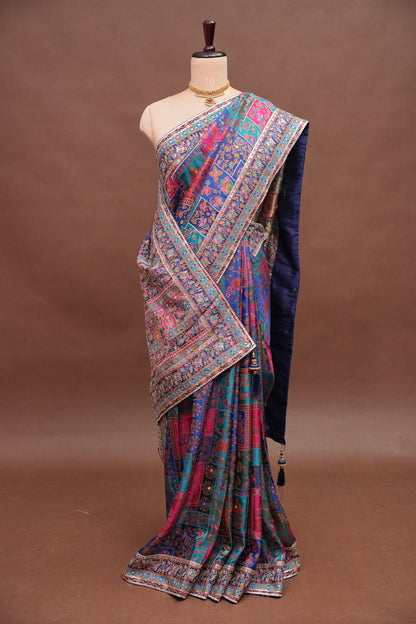 Midnight Blue Multicolour Floral Party Wear Saree