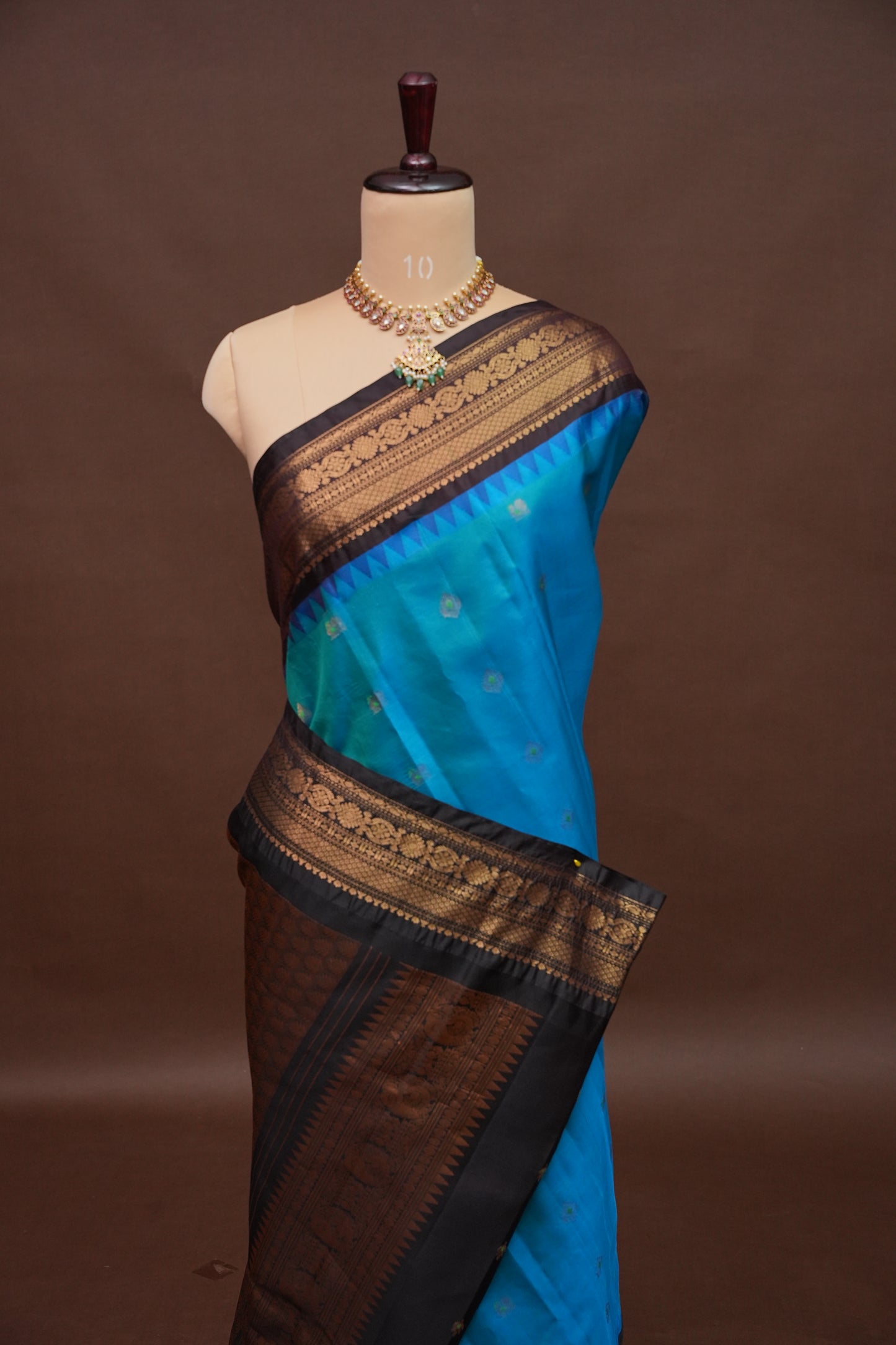 Pure Gadwal Silk Saree - Blue with Black
