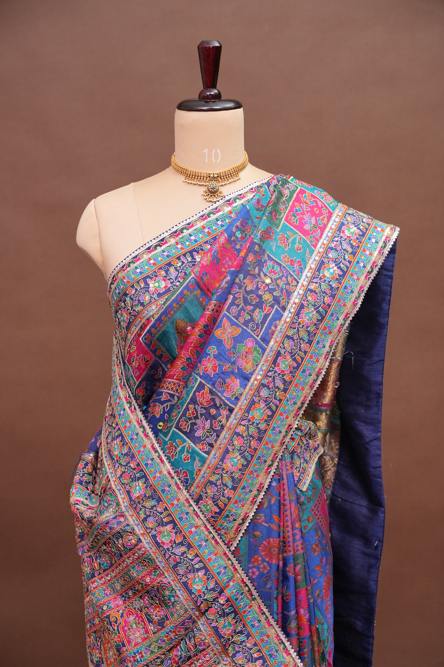 Midnight Blue Multicolour Floral Party Wear Saree
