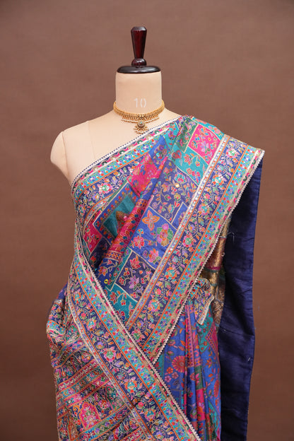 Midnight Blue Multicolour Floral Party Wear Saree