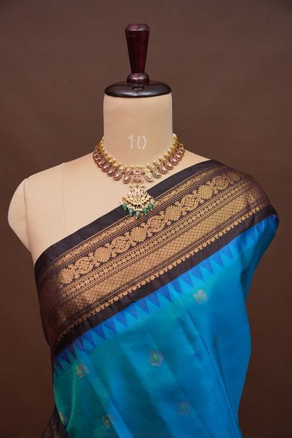 Pure Gadwal Silk Saree - Blue with Black