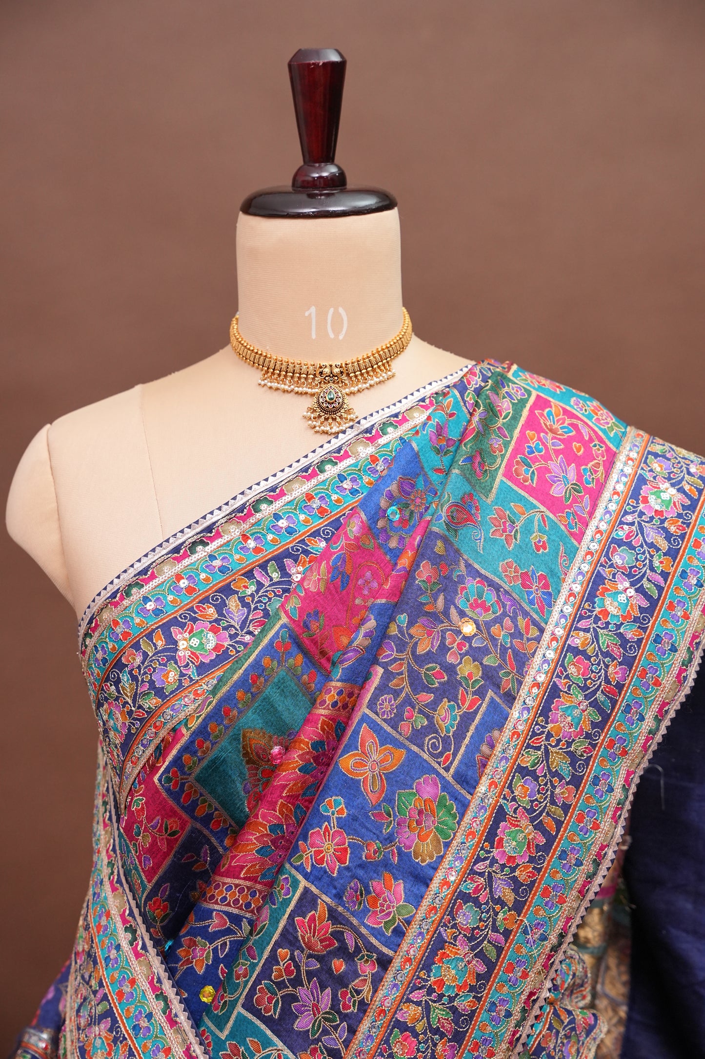 Midnight Blue Multicolour Floral Party Wear Saree