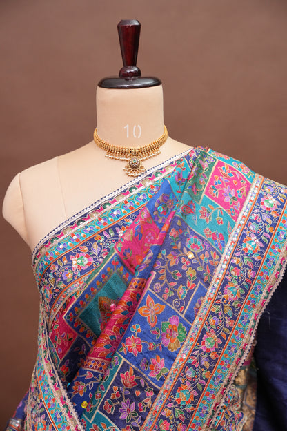 Midnight Blue Multicolour Floral Party Wear Saree