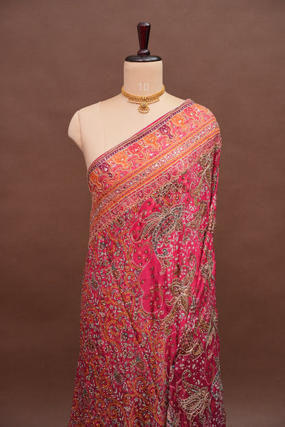 Rani Pink Designer Party Wear Saree with Intricate Paisley Embellishments