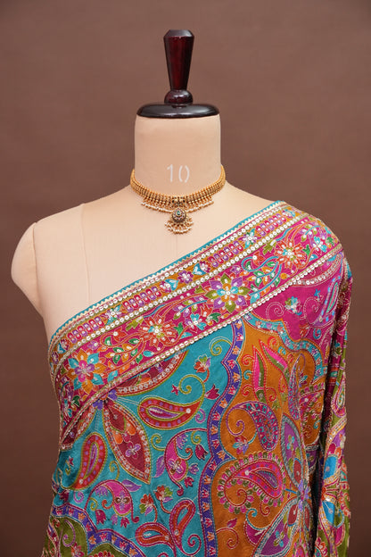 Multicolour Paisley and floral motifs Designer Party Wear Saree