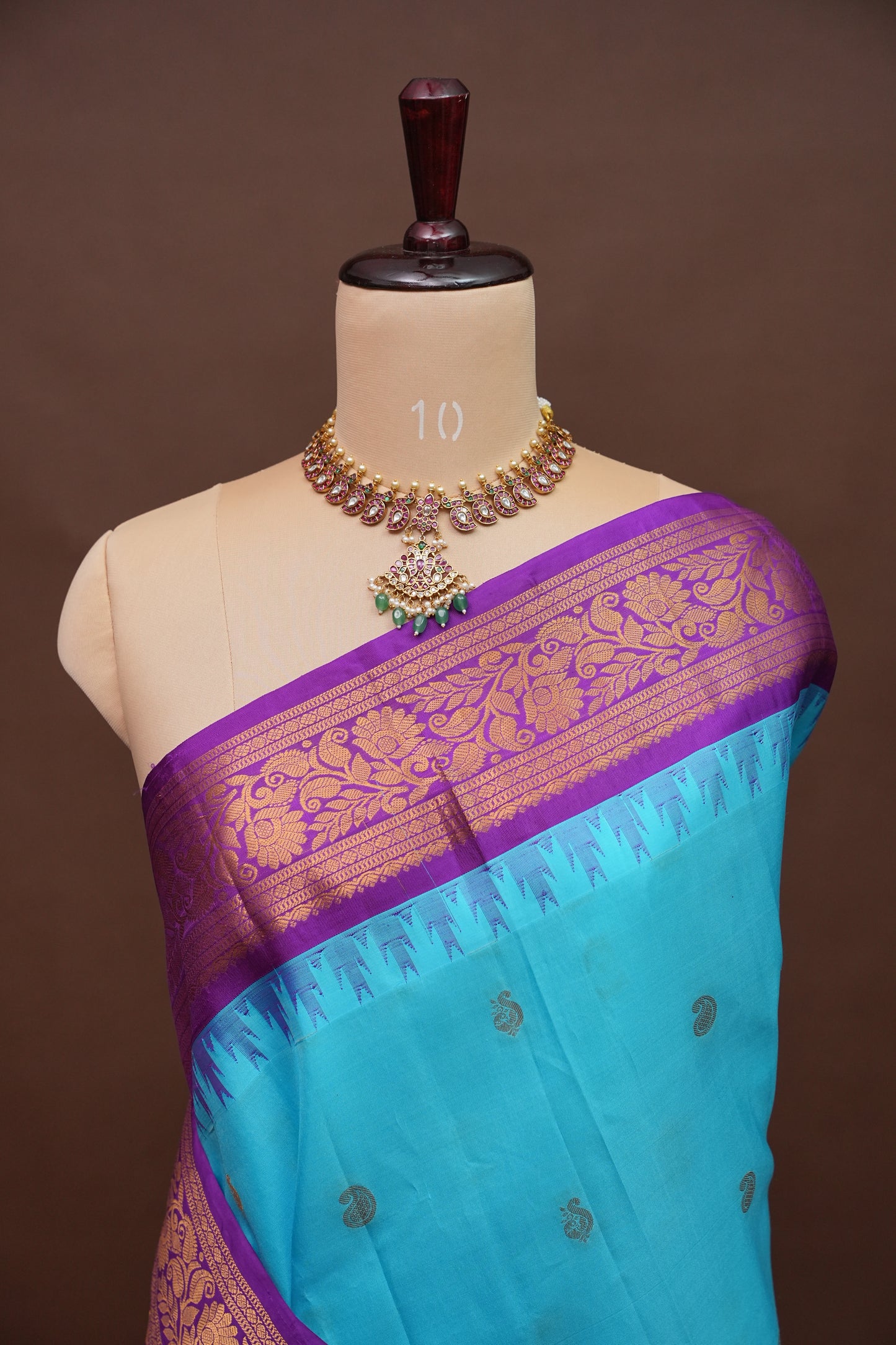 Pure Gadwal Silk Saree - Turquoise Blue with Deep Purple