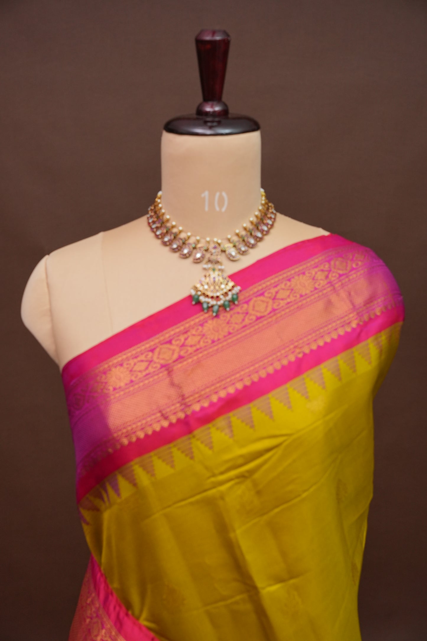 Pure Gadwal Silk Saree - Parrot Green and Hot Pink