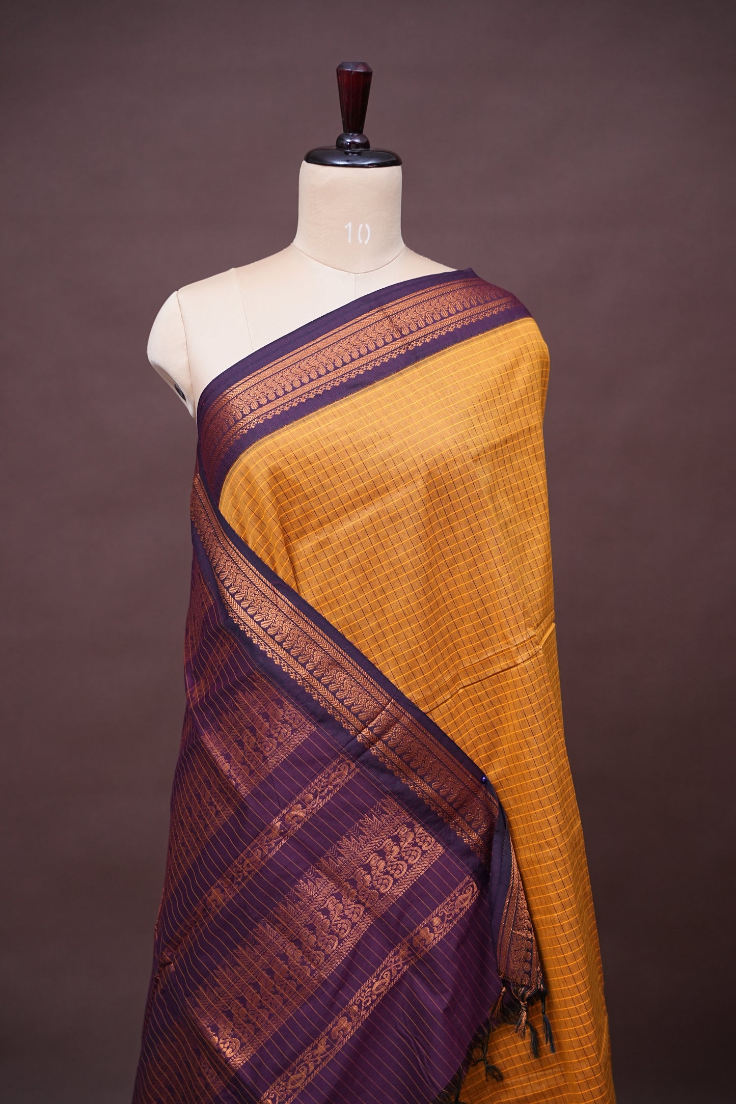 Checkered Kalyani Cotton Silk Saree - Yellow