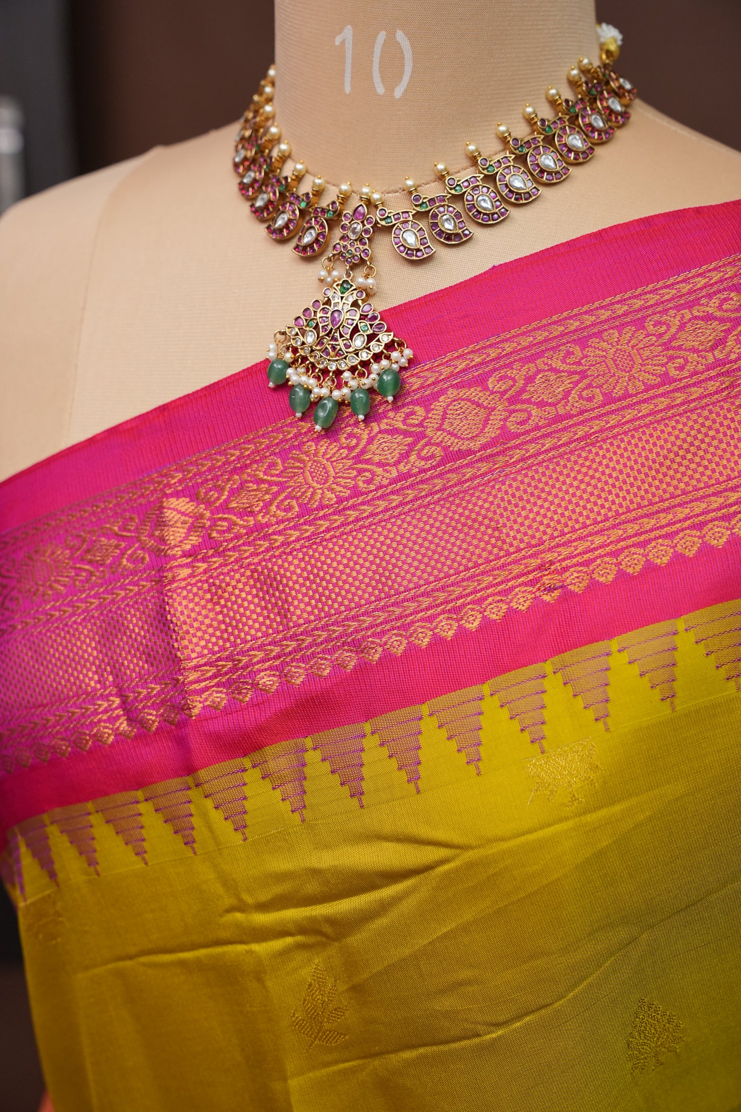Pure Gadwal Silk Saree - Parrot Green and Hot Pink