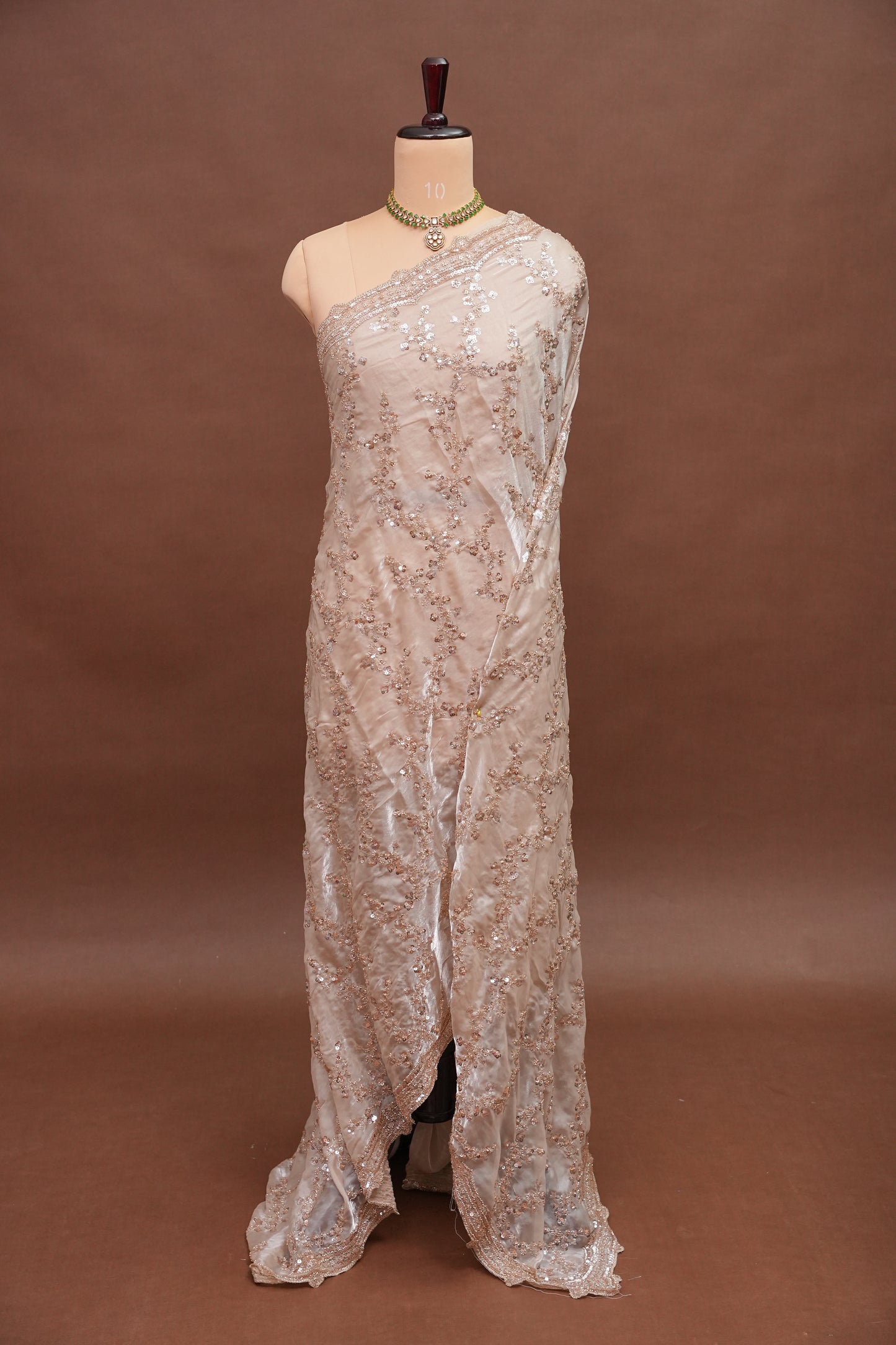 Champagne Blush Sequin Embroidered Party Wear Saree|Subarnam's Exclusive