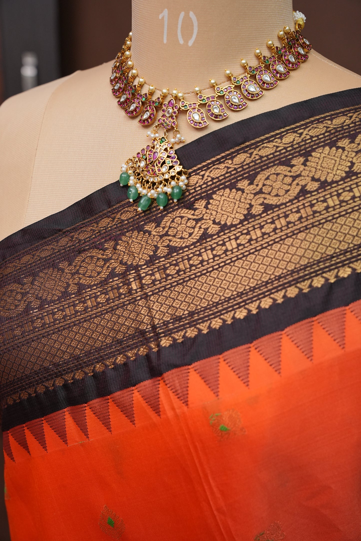 Pure Gadwal Silk Saree - Orange and Black