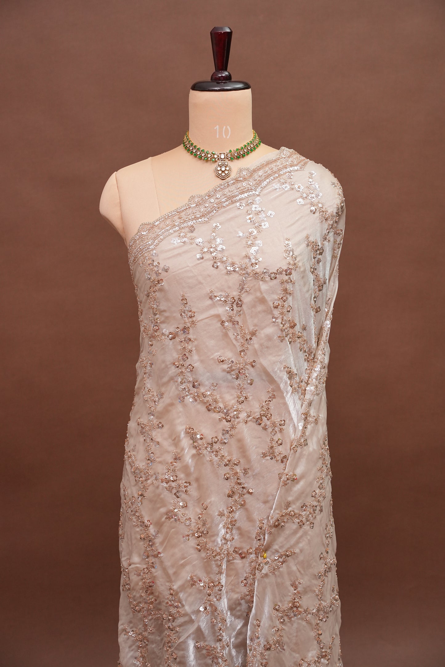 Champagne Blush Sequin Embroidered Party Wear Saree|Subarnam's Exclusive