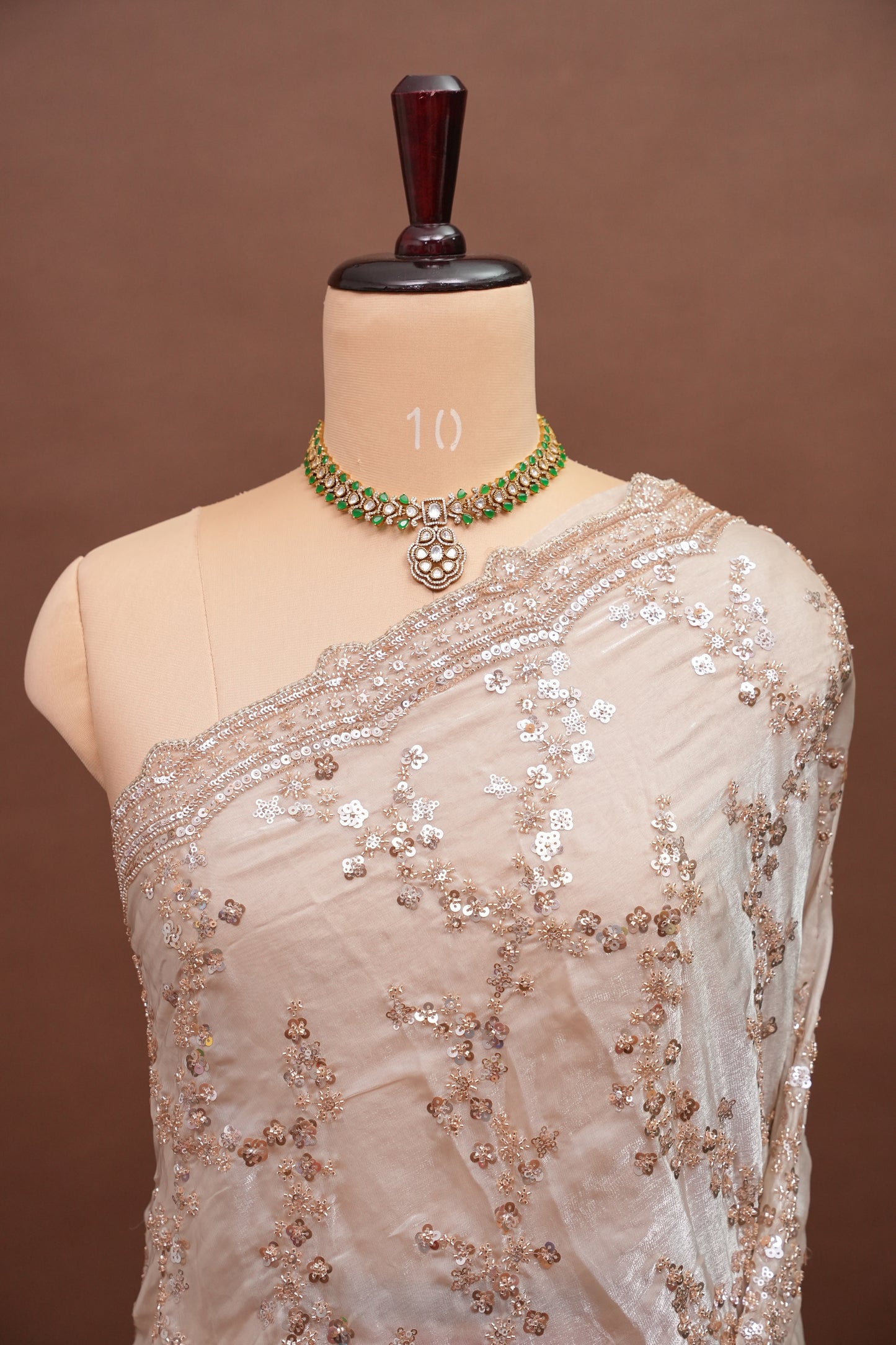 Champagne Blush Sequin Embroidered Party Wear Saree|Subarnam's Exclusive