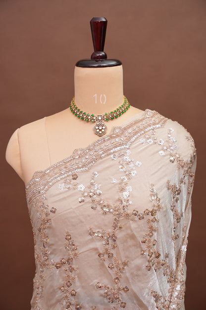 Champagne Blush Sequin Embroidered Party Wear Saree|Subarnam's Exclusive