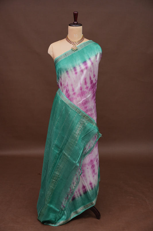 Mangalagiri Silk Shibori Tie & Dye Saree - Teal Green & Magenta