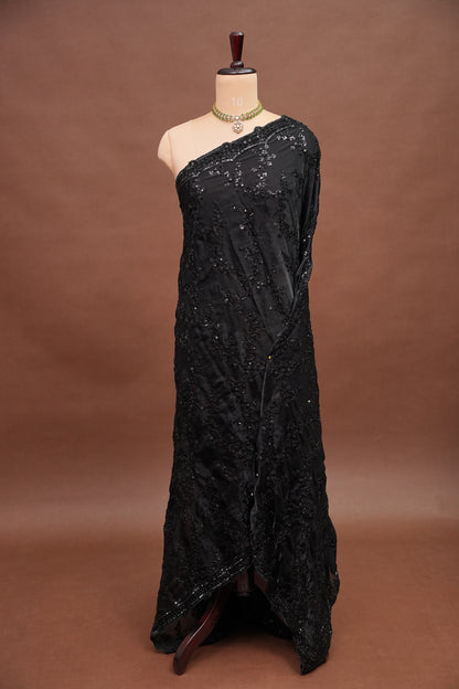 Midnight Black Sequin Embroidered Party Wear Saree|Subarnam's Exclusive