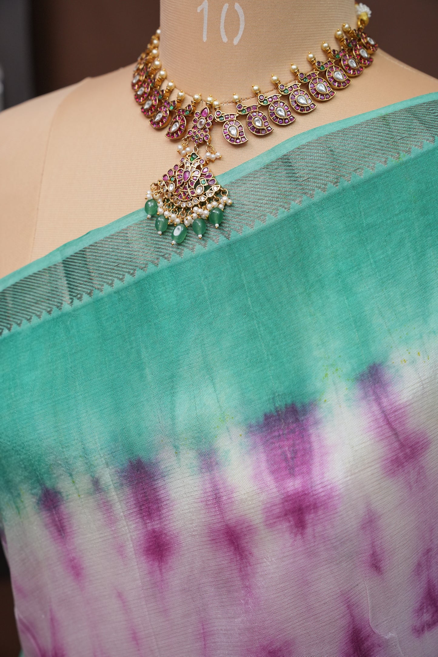 Mangalagiri Silk Shibori Tie & Dye Saree - Teal Green & Magenta
