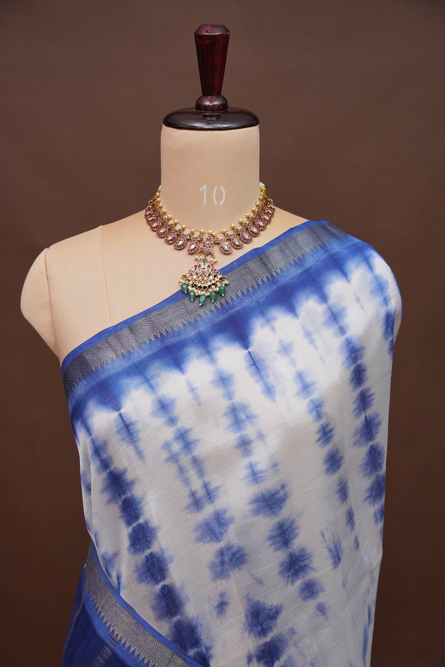 Mangalagiri Silk Shibori Tie & Dye Saree - Indigo Blue & Ivory