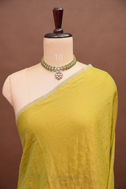Lime Green Crystal Embellished Party Wear Saree