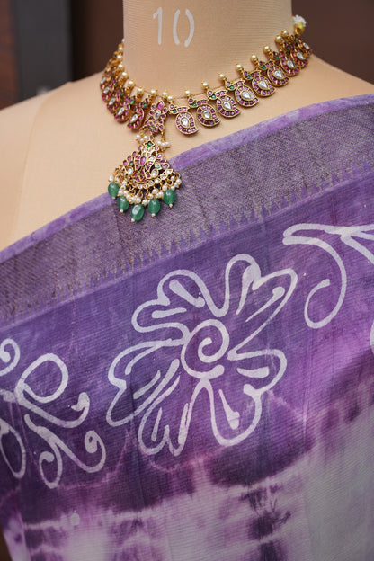 Mangalagiri Silk Shibori Tie & Dye Saree - Lavender