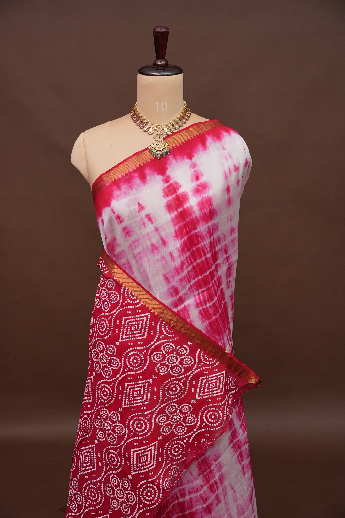 Mangalagiri Silk Shibori Tie & Dye Saree - Red & Ivory White