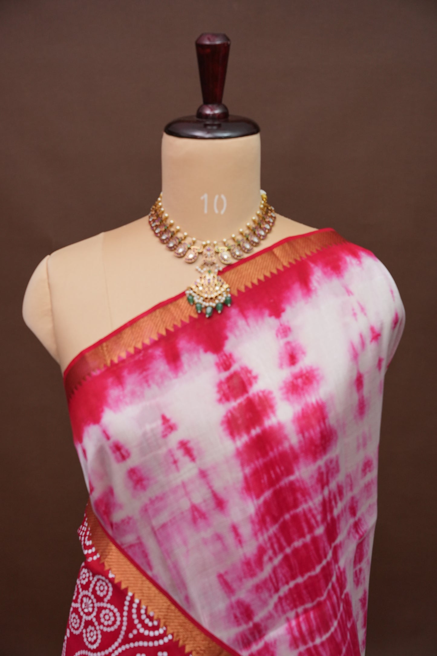 Mangalagiri Silk Shibori Tie & Dye Saree - Red & Ivory White