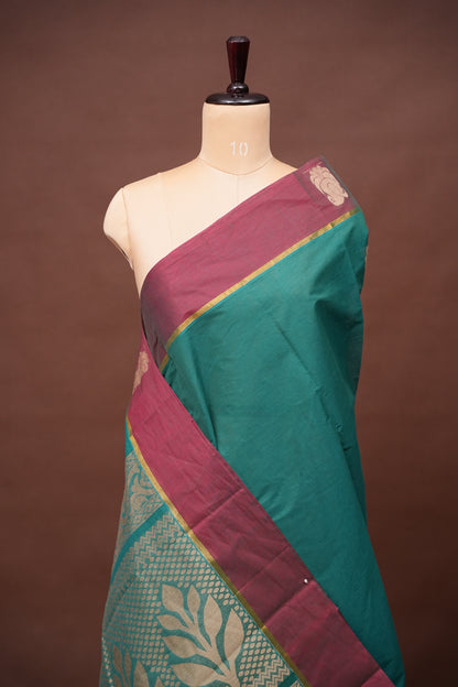 Chettinad Cotton Saree - Rama Green