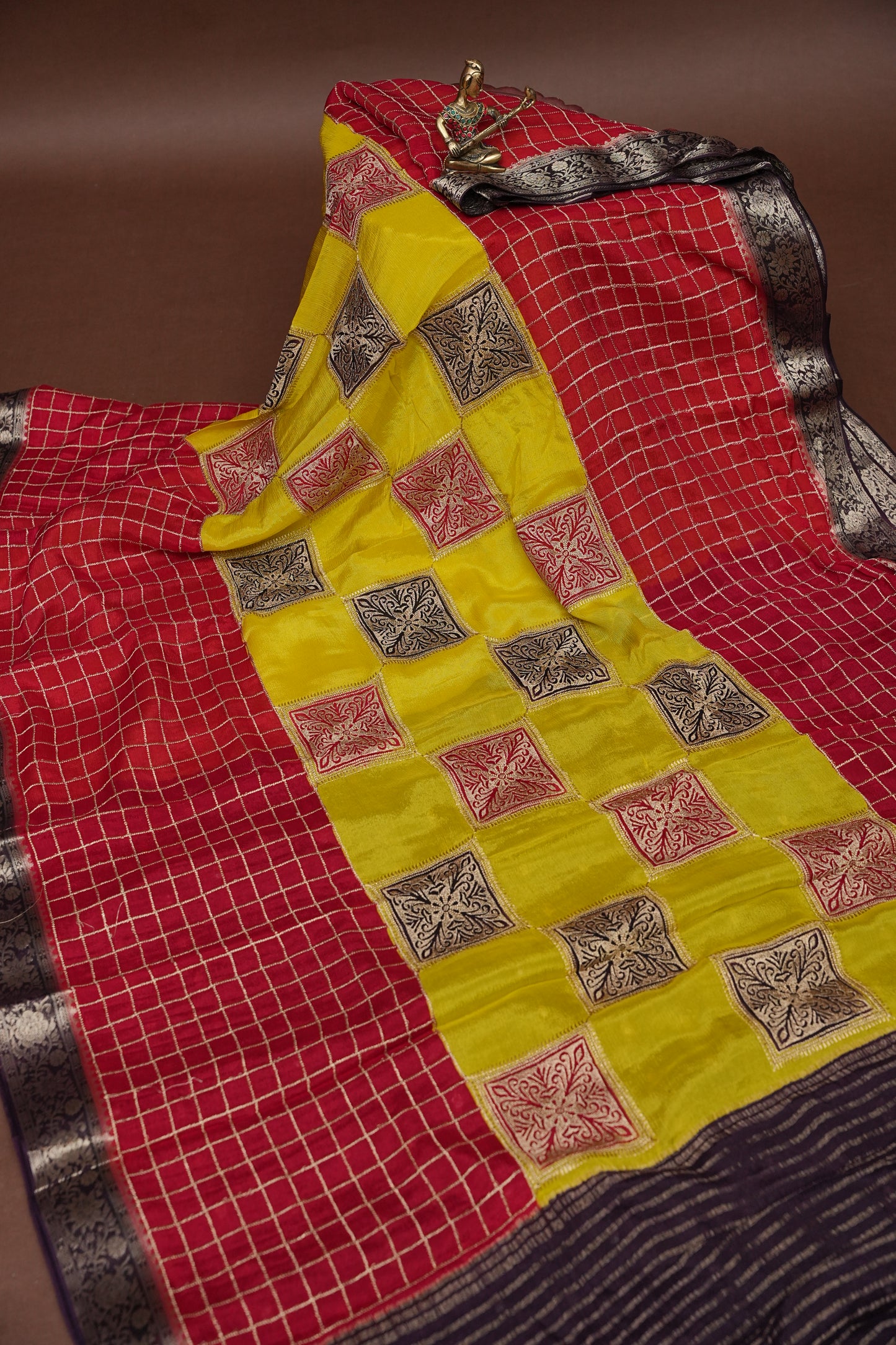 Banarasi Georgette Crepe Saree - Yellow and Red